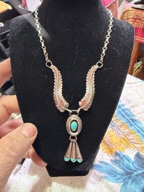 Spencer's sterling Silver Feather Necklace with Turquoise Accents